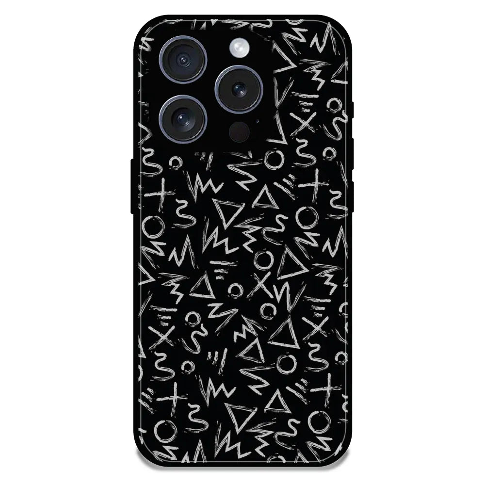 Geometric Black & White Pattern - Glossy Metal Silicone Case For Apple iPhone 16 Pro Max
