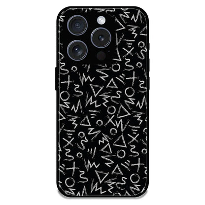 Geometric Black & White Pattern - Glossy Metal Silicone Case For Apple iPhone 16 Pro Max