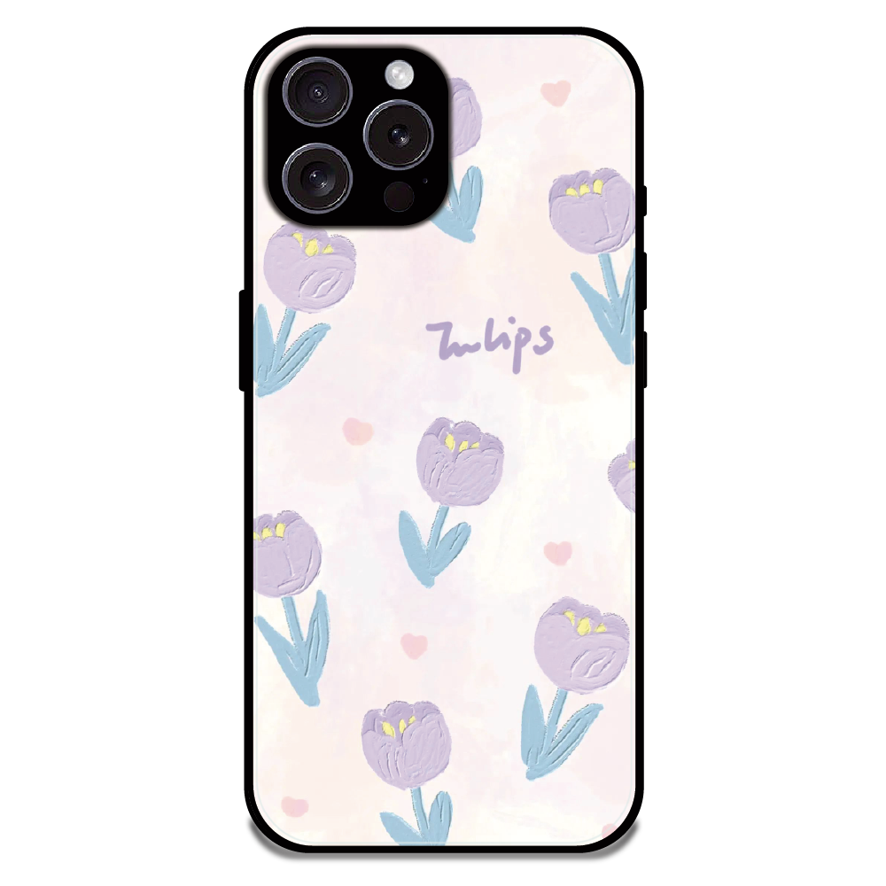 Pastel Tulip Floral - Glossy Metal Silicone Case For Apple iPhone 16 Pro Max