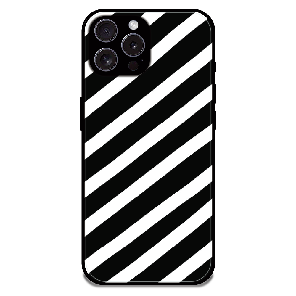Monochrome Diagonal Stripe - Glossy Metal Silicone Case For Apple iPhone 16 Pro Max
