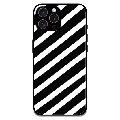 Monochrome Diagonal Stripe - Glossy Metal Silicone Case For Apple iPhone 16 Pro Max