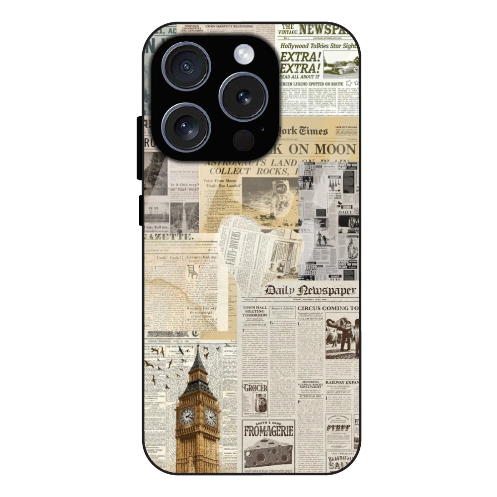 Vintage Newspaper Collage - Glass Case For Apple iPhone 16 Pro Max