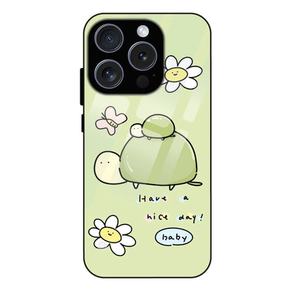 Cute Turtle & Daisy “Have a Nice Day” - Glass Case For Apple iPhone 16 Pro Max