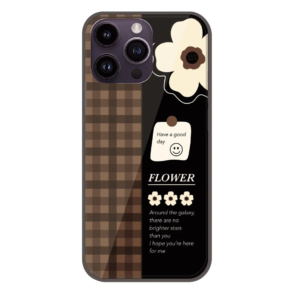 Brown Checkered Flower Quote - Printed Silicone Case For Apple iPhone 16 Pro Max