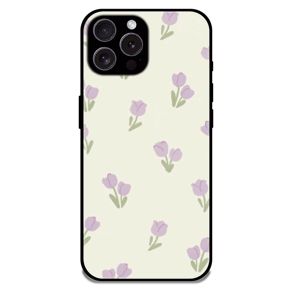 Minimal Tulip Pattern - Glossy Metal Silicone Case For Apple iPhone 16 Pro Max