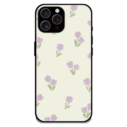 Minimal Tulip Pattern - Glossy Metal Silicone Case For Apple iPhone 16 Pro Max