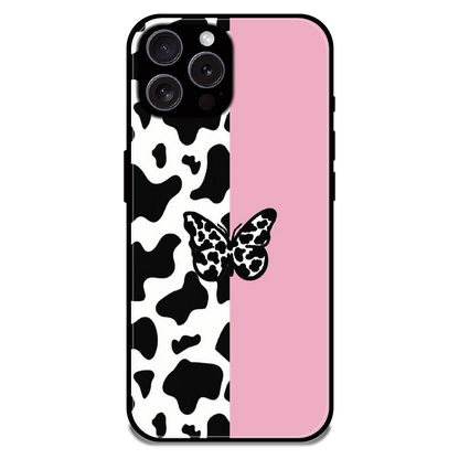 Cow Print Butterfly - Glossy Metal Silicone Case For Apple iPhone 16 Pro Max