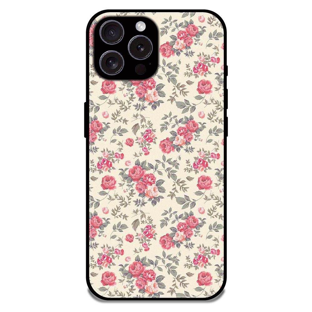 Vintage Rose Meadow - Glossy Metal Silicone Case For Apple iPhone 16 Pro Max