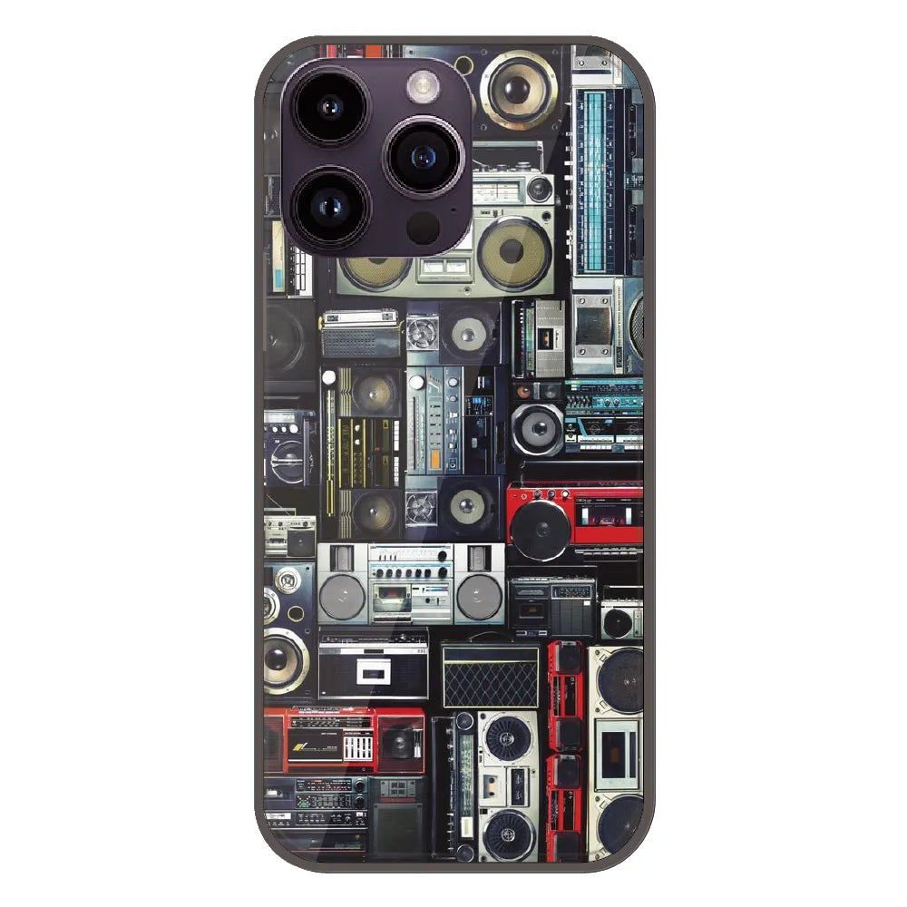 Retro Boombox Music Pattern - Printed Silicone Case For Apple iPhone 16 Pro Max