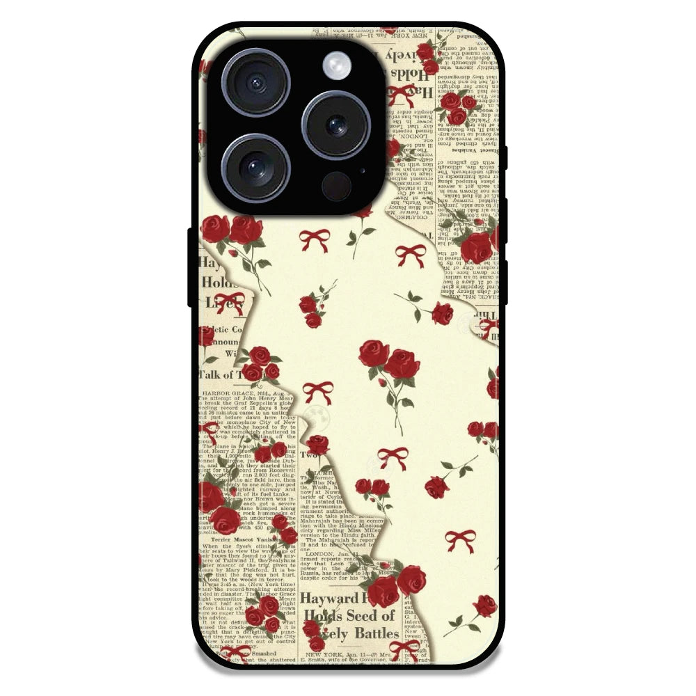 Floral Newspaper Aesthetic - Glossy Metal Silicone Case For Apple iPhone 16 Pro Max