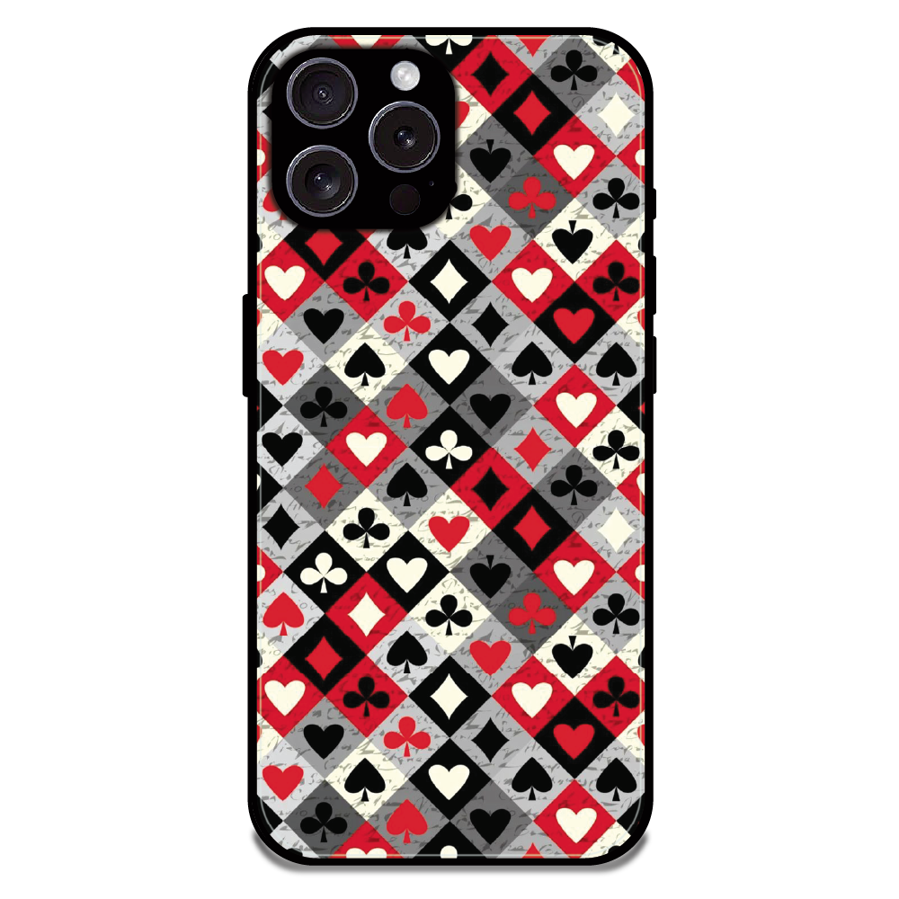 Classic Card Symbols - Glossy Metal Silicone Case For Apple iPhone 16 Pro Max