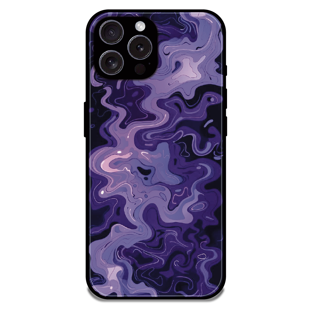 Purple Wave Abstract - Glossy Metal Silicone Case For Apple iPhone 16 Pro Max