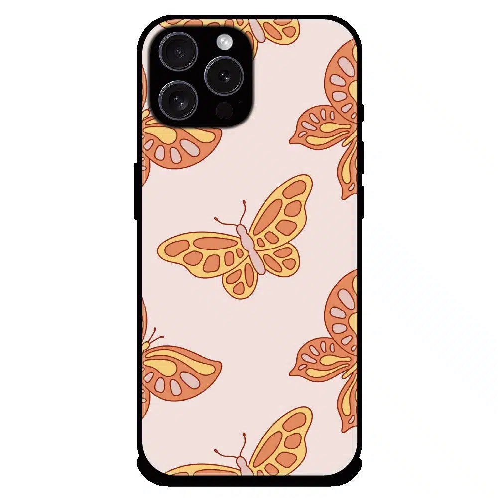 Soft Peach Butterfly Pattern - Glossy Metal Silicone Case For Apple iPhone 16 Pro Max