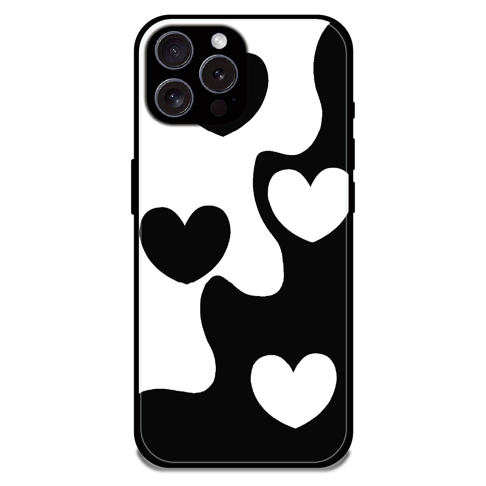 Monochrome Heart Flow - Glossy Metal Silicone Case For Apple iPhone 16 Pro Max