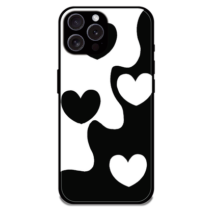 Monochrome Heart Flow - Glossy Metal Silicone Case For Apple iPhone 16 Pro Max