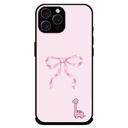 Cute Pink Dino Bow - Glossy Metal Silicone Case For Apple iPhone 16 Pro Max
