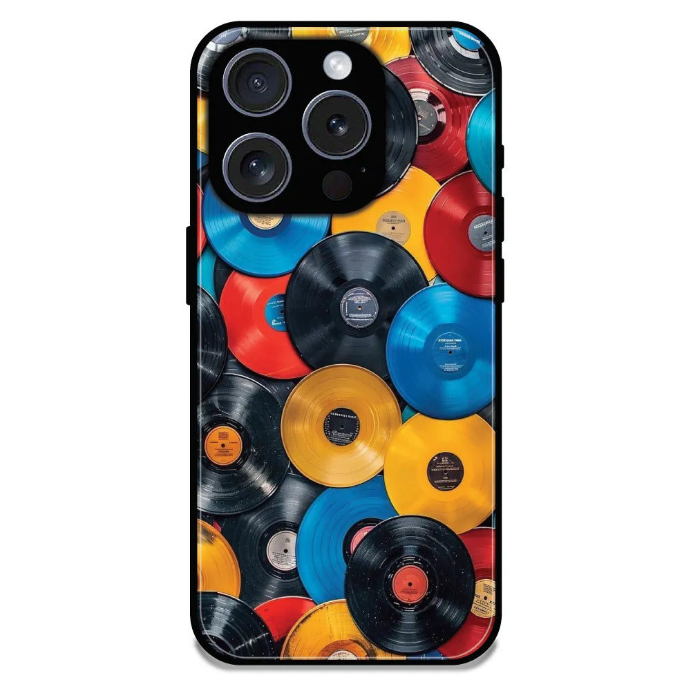 Retro Vinyl Record Pattern - Glossy Metal Silicone Case For Apple iPhone 16 Pro Max