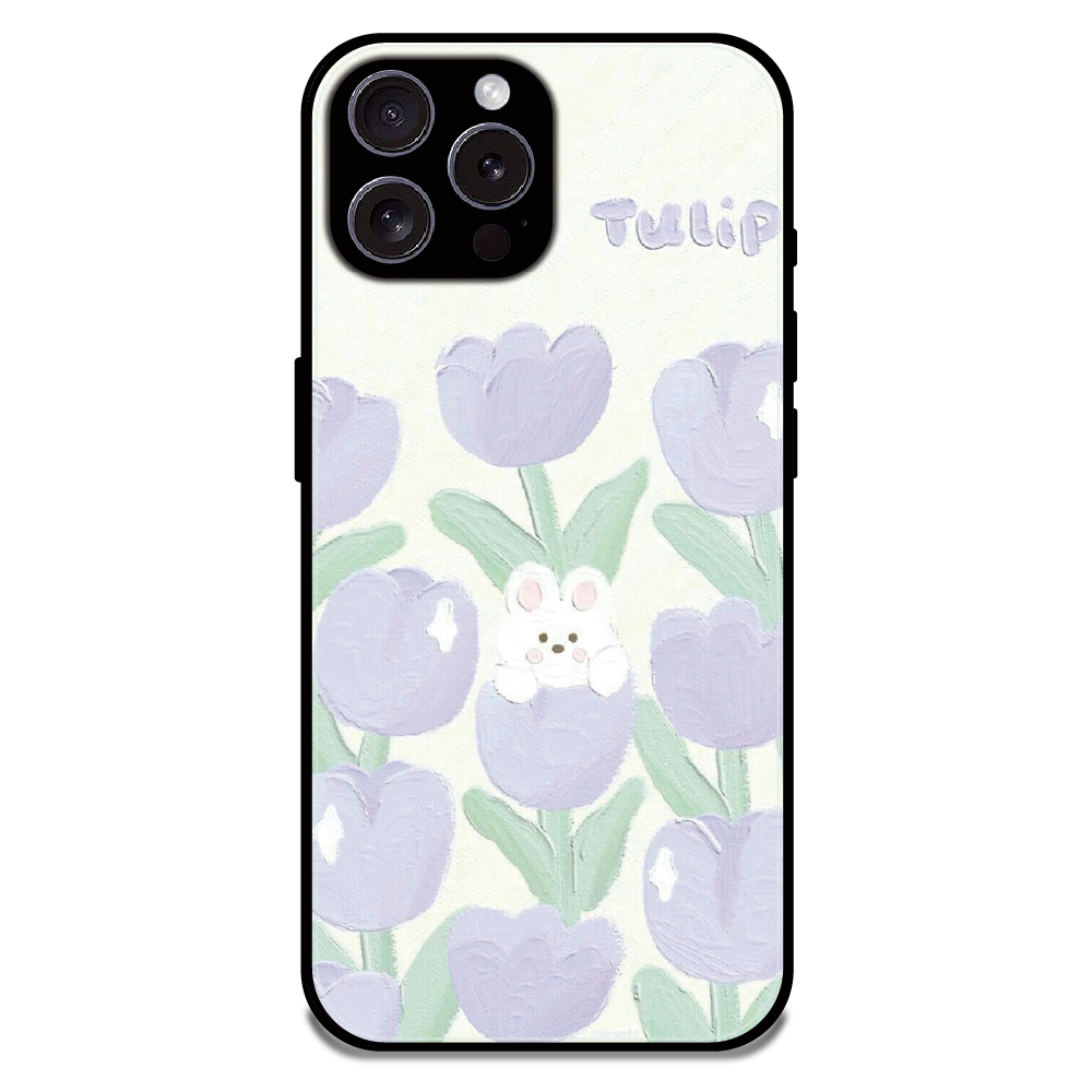 Cute Bunny Tulip - Glossy Metal Silicone Case For Apple iPhone 16 Pro Max