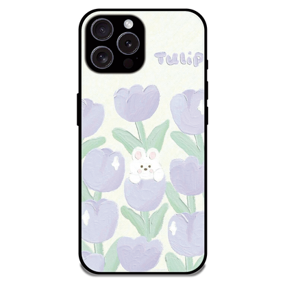 Cute Bunny Tulip - Glossy Metal Silicone Case For Apple iPhone 16 Pro Max