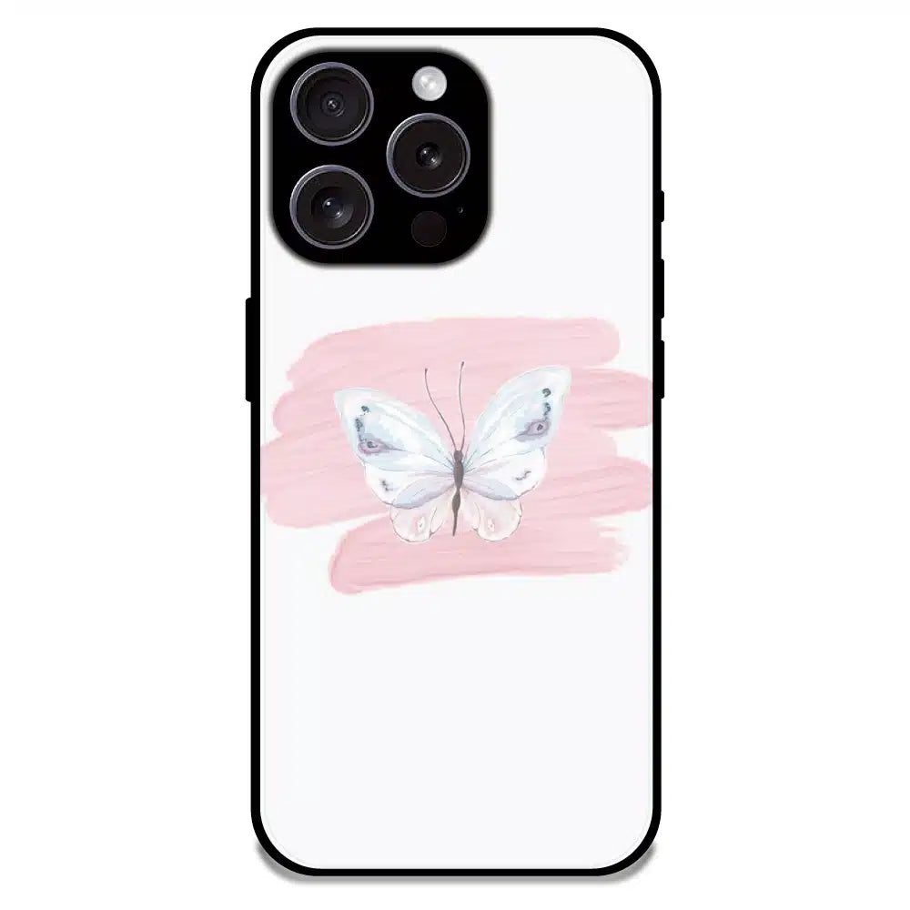Minimal Butterfly Blush Art - Glossy Metal Silicone Case For Apple iPhone 16 Pro Max