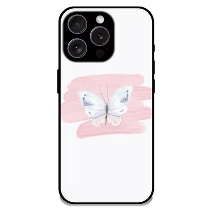 Minimal Butterfly Blush Art - Glossy Metal Silicone Case For Apple iPhone 16 Pro Max