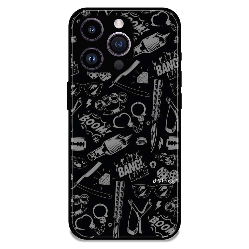 Black Graphic Street Art - Glossy Metal Silicone Case For Apple iPhone 16 Pro