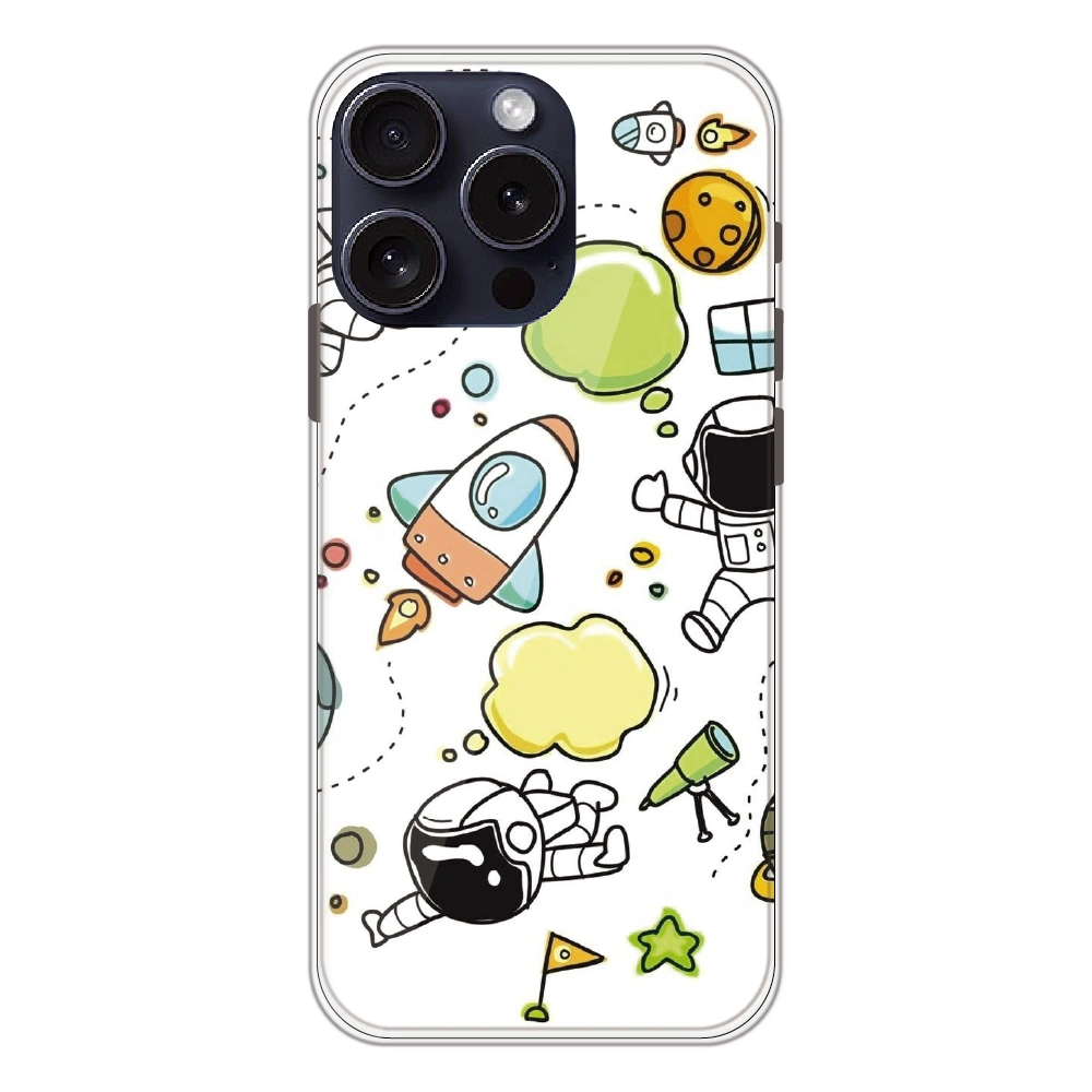 Cute Rocket & Galaxy - Printed Silicone Case For Apple iPhone 16 Pro