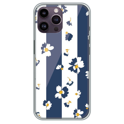 Blue Daisy Stripes - Printed Silicone Case for Apple iPhone 16 Pro
