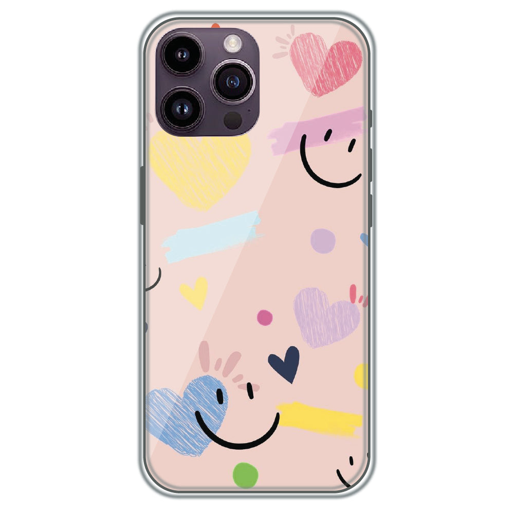 Happy Hearts Doodle - Printed Silicone Case for Apple iPhone 16 Pro