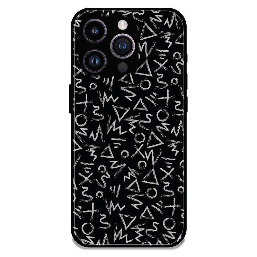 Geometric Black & White Pattern - Glossy Metal Silicone Case For Apple iPhone 16 Pro