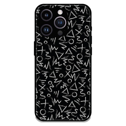 Geometric Black & White Pattern - Glossy Metal Silicone Case For Apple iPhone 16 Pro