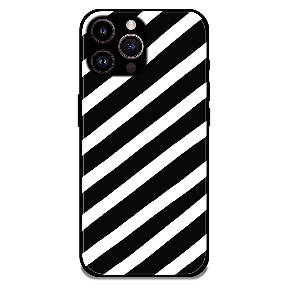 Monochrome Diagonal Stripe - Glossy Metal Silicone Case For Apple iPhone 16 Pro