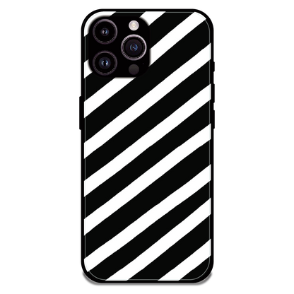 Monochrome Diagonal Stripe - Glossy Metal Silicone Case For Apple iPhone 16 Pro
