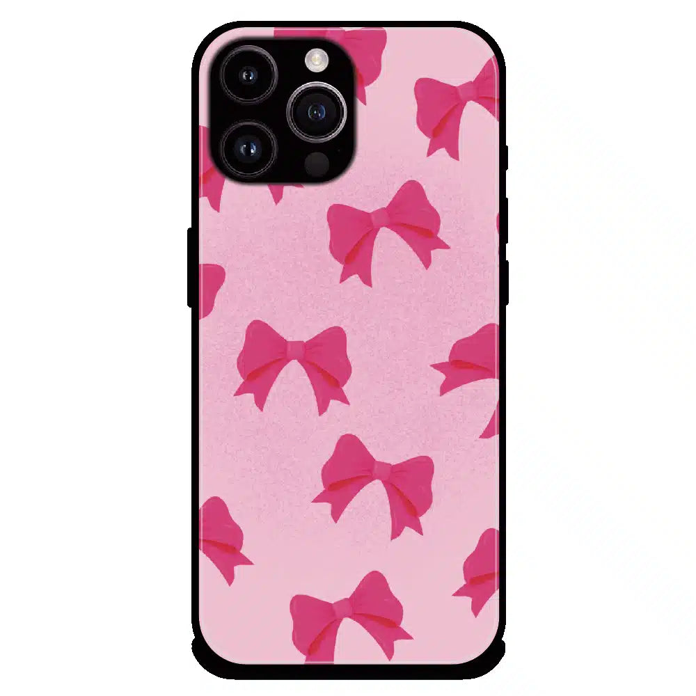 Pink Bow Aesthetic Pattern - Glossy Metal Silicone Case For Apple iPhone 16 Pro