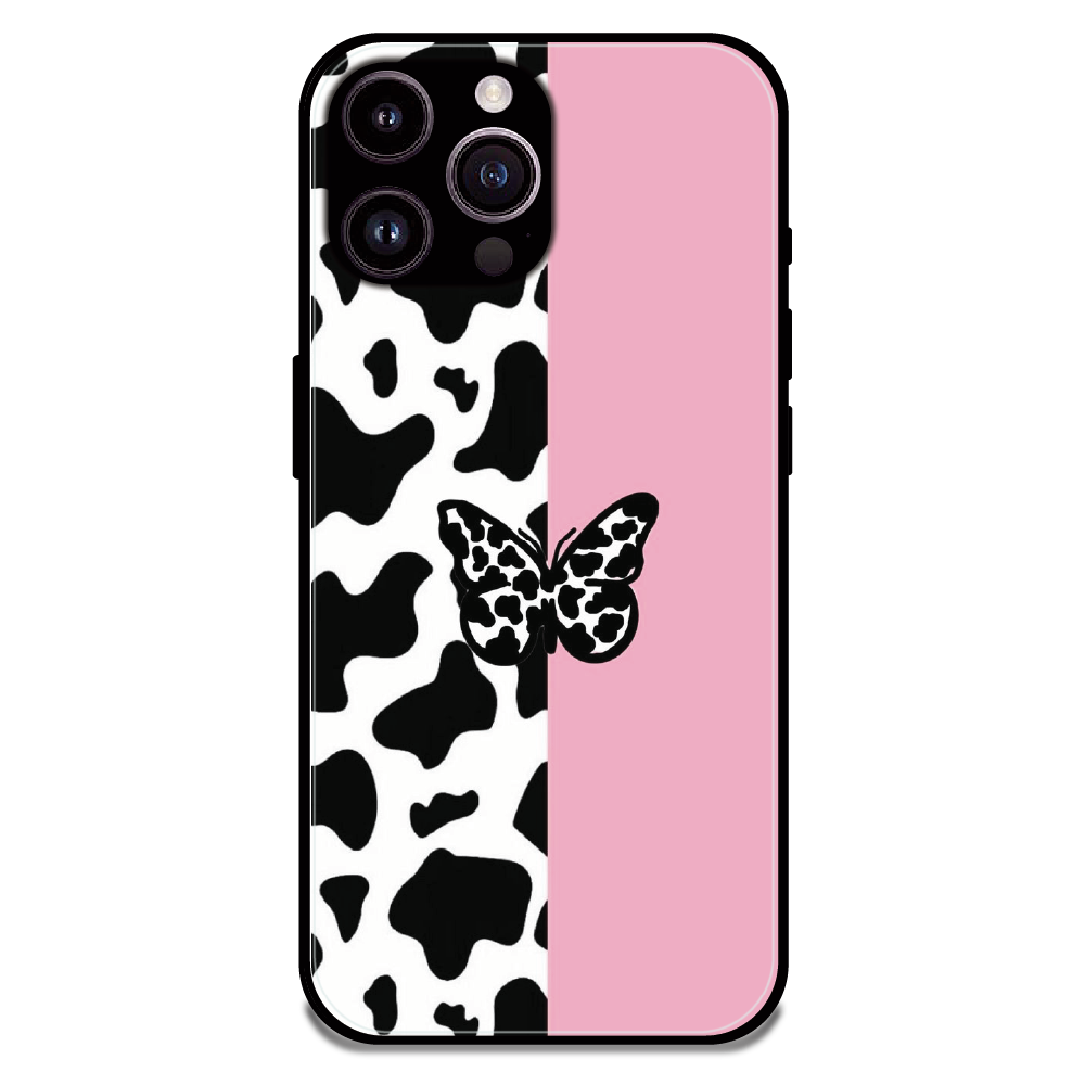 Cow Print Butterfly - Glossy Metal Silicone Case For Apple iPhone 16 Pro