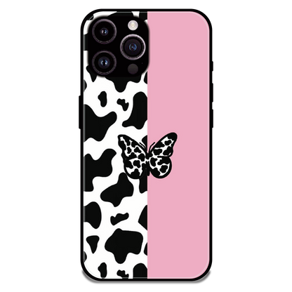 Cow Print Butterfly - Glossy Metal Silicone Case For Apple iPhone 16 Pro