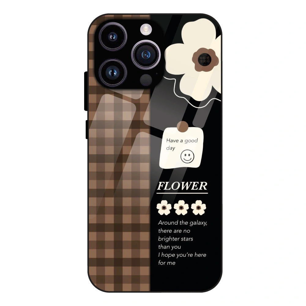 Brown Checkered Flower Quote - Glass Case For Apple iPhone 16 Pro