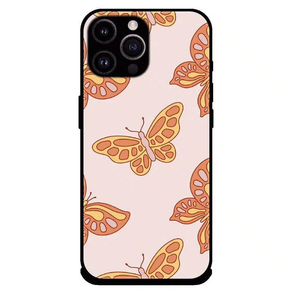 Soft Peach Butterfly Pattern - Glossy Metal Silicone Case For Apple iPhone 16 Pro