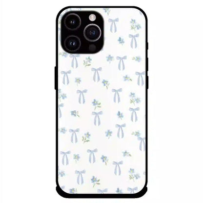 Soft Blue Bow Floral - Glossy Metal Silicone Case For Apple iPhone 16 Pro