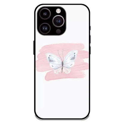 Minimal Butterfly Blush Art - Glossy Metal Silicone Case For Apple iPhone 16 Pro