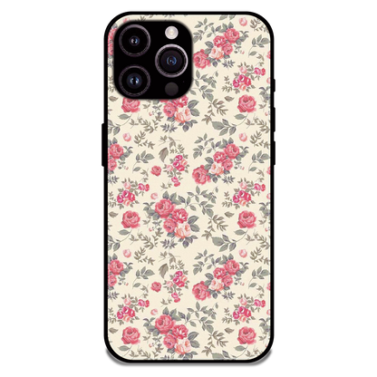 Vintage Rose Meadow - Glossy Metal Silicone Case For Apple iPhone 16 Pro