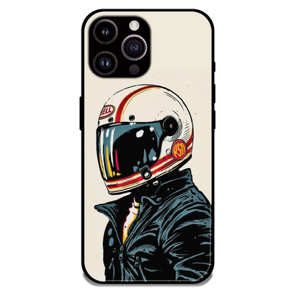 Retro Racer Helmet - Glossy Metal Silicone Case For Apple iPhone 16 Pro