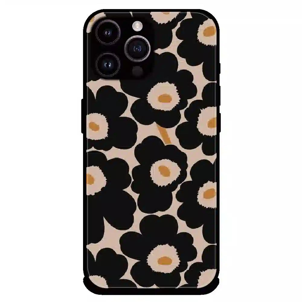 Bold Black Daisy Bloom - Glossy Metal Silicone Case For Apple iPhone 16 Pro