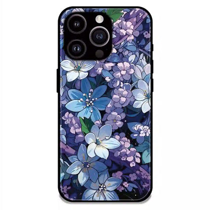 Midnight Blue Floral Garden - Glossy Metal Silicone Case For Apple iPhone 16 Pro