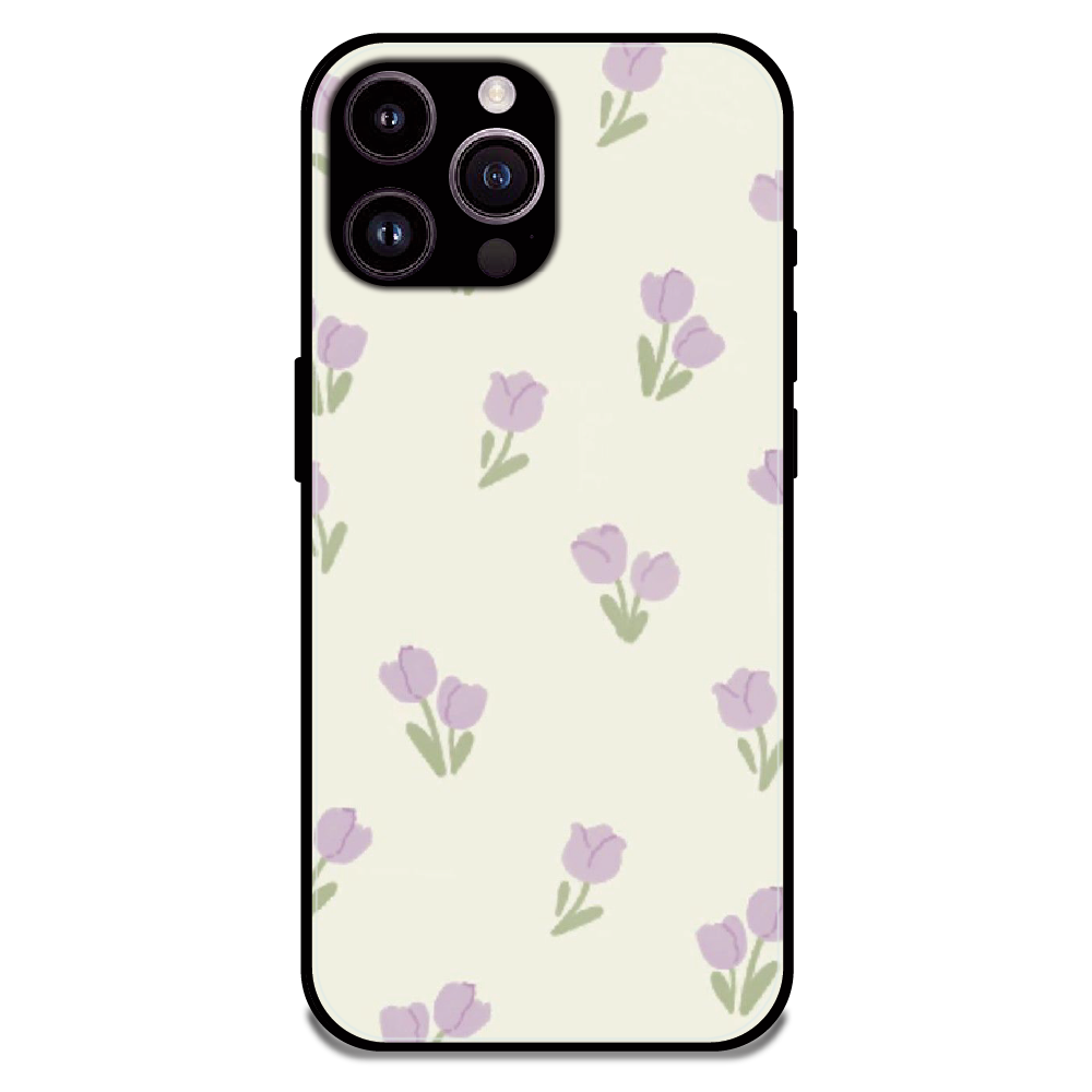 Minimal Tulip Pattern - Glossy Metal Silicone Case For Apple iPhone 16 Pro