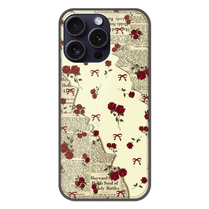 Floral Newspaper Aesthetic - Printed Silicone Case For Apple iPhone 16 Pro