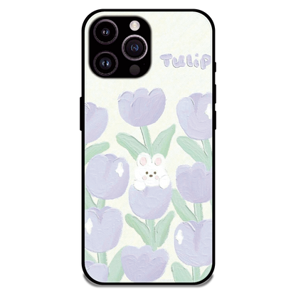 Cute Bunny Tulip - Glossy Metal Silicone Case For Apple iPhone 16 Pro