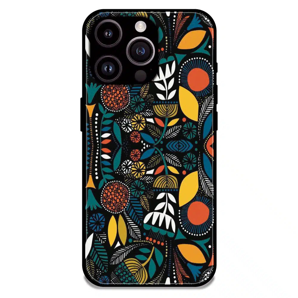 Folk Floral Night Garden - Glossy Metal Silicone Case For Apple iPhone 16 Pro
