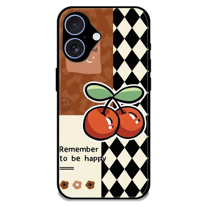 'Cherry “Remember to Be Happy” - Glossy Metal Silicone Case For Apple iPhone 16
