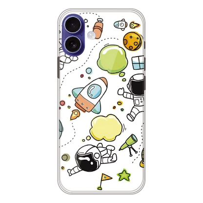 Cute Rocket & Galaxy - Printed Silicone Case For Apple iPhone 16